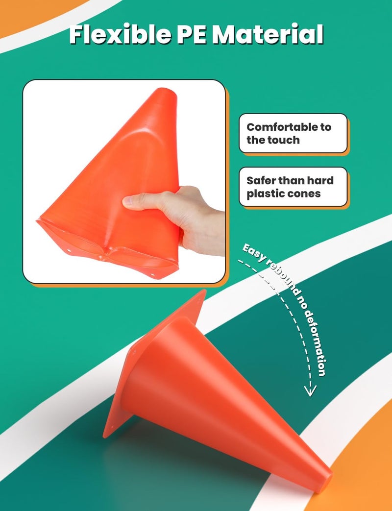 GHB Soccer Cones 7" 9" of 12 24 Pack Disc Soccer Sport Cones Training Field Marker Agility Cones for Basketball, Coaching, Practice Equipment Includes Drills Guide - Image 5